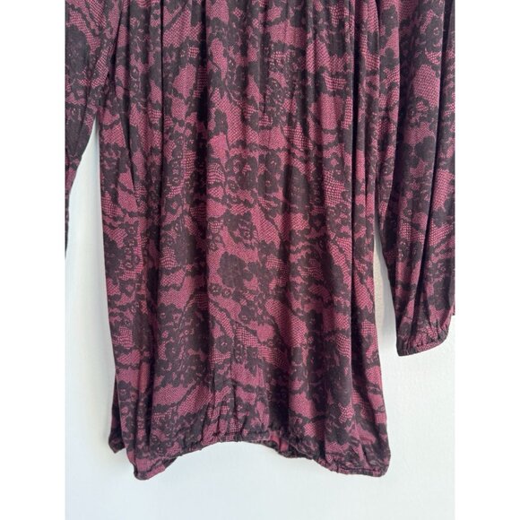 Michael Michael Kors Top Women’s Sz XL Burgundy Black Lace Print Boho Romantic - Picture 6 of 9